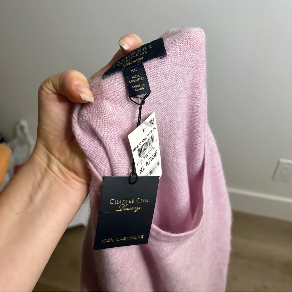 NWT Charter Club 100% Cashmere Pink Pullover Sweater XL FLAWED